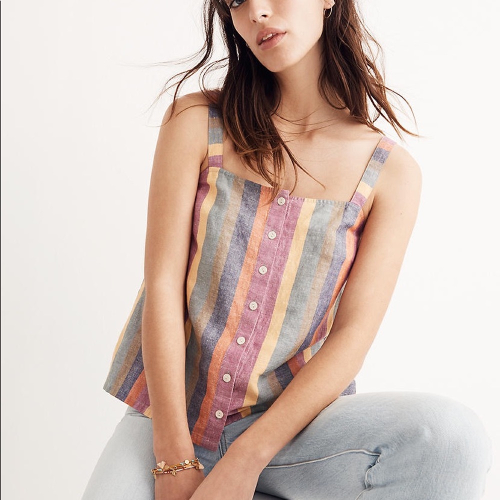 Madewell rainbow stripe linen tank top